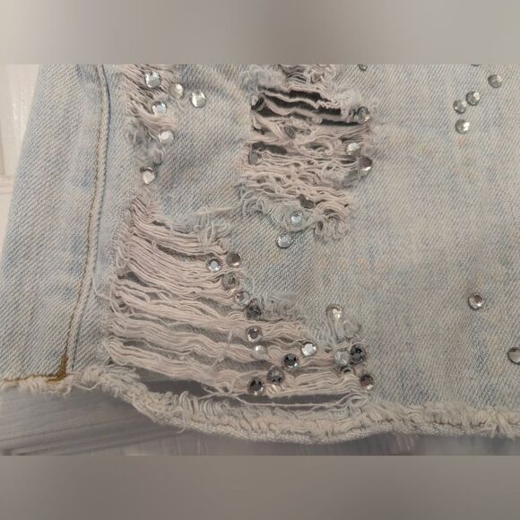 Carmar rhinestone star denim jeans Cut Off Ripped Distressed July shorts Size 26 - Picture 7 of 12